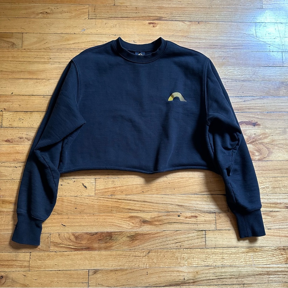 Black Cropped Sweatshirt with Gold Detail